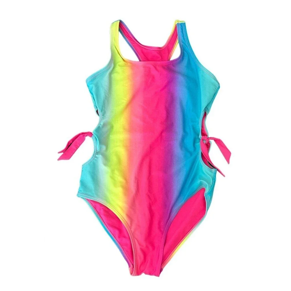 Justice Big Girls Rainbow Side Cutouts Racerback One Piece Plus Size 16